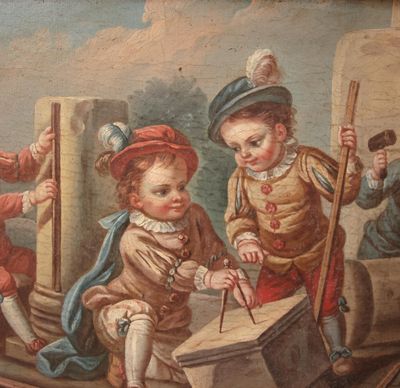 un tableau représentant un garçon et une fille sur un bateau