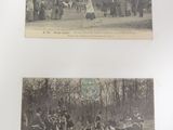 two old black and white photos of a group of people in a park
