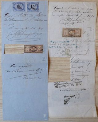 France Fiscaux : Effet de commerce Nr 126 + 138, sur documen…