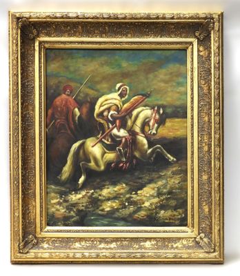 an oil painting of a man on a horse and a man on a horse