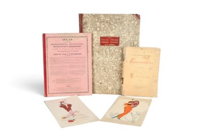 un vieux livre avec l'image d'un oiseau sur la couverture et trois autres livres