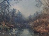 une image d'une peinture d'une rivière dans les bois