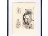 an image of a black and white drawing of a clock on a wall