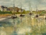 a painting of boats on the water in a harbor