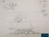 drawing of a man on a surfboard in the middle of a drawing