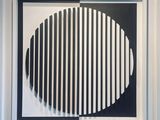 black and white painting of a fish in a white frame on a wall