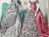 an old fashion book with a picture of two women in dresses