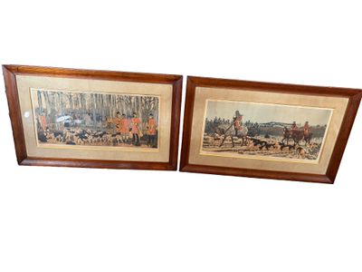 two framed pictures of a horse drawn carriage and a man on a horse drawn carriage