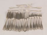 a lot of forks and spoons laid out on the table