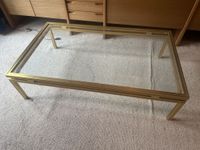 Pierre VANDEL Paris, Table basse, alu doré et verre, bon éta…