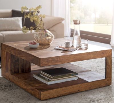 Table basse en sheesham massif -90x90x40 cm- retour transpor…