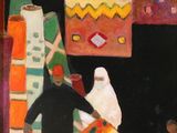 une image représentant un tableau où figurent un homme en chemise noire et une femme portant un chapeau rouge