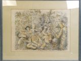 tableau représentant un groupe de nus dans un décor boisé