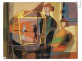 une peinture représentant une femme tenant un miroir devant un homme
