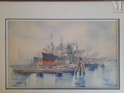 a picture of a painting of a boat in the water