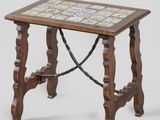 an image of a small wooden table with a tile top