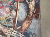 a painting of a woman holding a violin in her hands