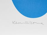 a picture of a blue and white poster with writing on it