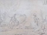drawing of a group of men on horseback in a field