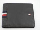 Portefeuille Tommy Hilfiger en cuir noir à rayures rouges, blanches et bleues