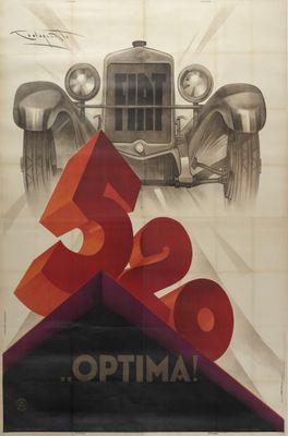 une vieille affiche représentant une voiture portant le numéro 35