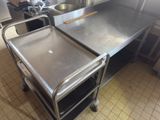 a stainless steel work table with a sink and a counter top