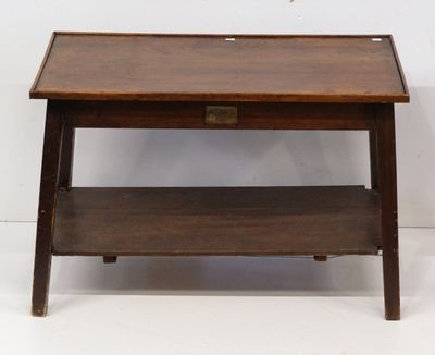 an image of a small wooden table with a drawer underneath it