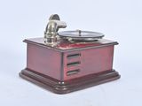 a small wooden box with a record player on top of it