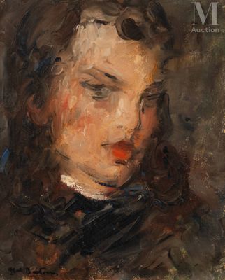 an image of a painting of a young girl in a black dress