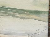 a picture of a painting of a man on the beach