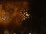 painting of a group of people in a room with a dove
