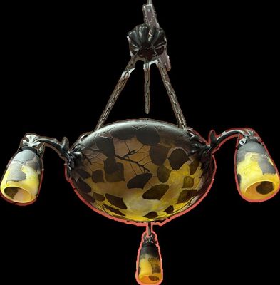 a chandelier with three lights hanging from the ceiling