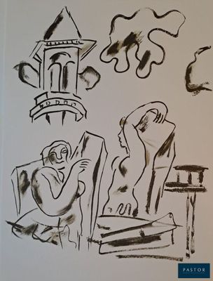 un dessin en noir et blanc représentant un homme et une femme devant une tour horloge