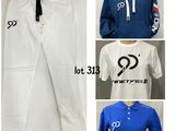 four different pictures of white pants and a blue shirt with the number 3 on them