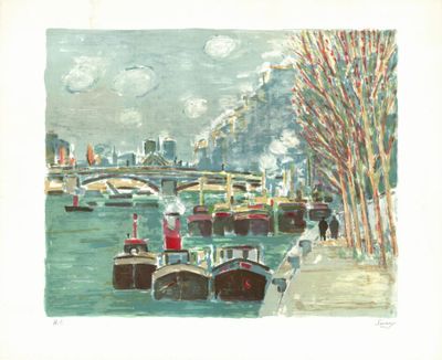 Robert SAVARY (1920-2000) - Paris, Les péniches sur la Seine…