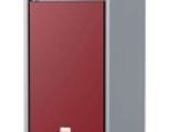 a red refrigerator freezer sitting on top of a white surface