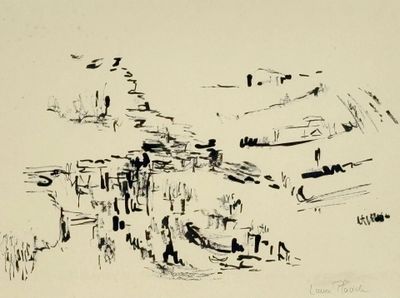 un dessin en noir et blanc représentant un groupe de personnes sur une plage