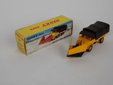 a yellow toy truck with a black cab next to a box