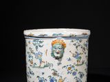 an image of a blue and white vase with a lion on it