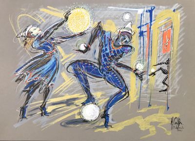Michel COSTIOU (1947), "Arlequin et Colombine", encre et Pos…