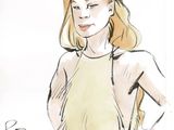 sketch of a woman in a yellow dress with her hands on her hips