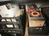 two crates with records and a record player on them