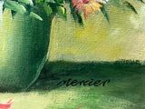 une peinture de fleurs dans un vase sur une table