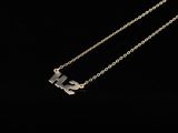 a close up of a gold necklace with the letter h on it