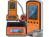 a close up of a digital meat thermometer with a probe