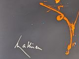 a drawing of a person on a skateboard on a black surface