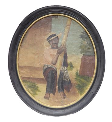 a picture of a painting of a man hanging on a tree
