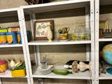 a shelf with various items on it in a room