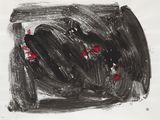 drawing of a black and red painting with red flowers on a white background