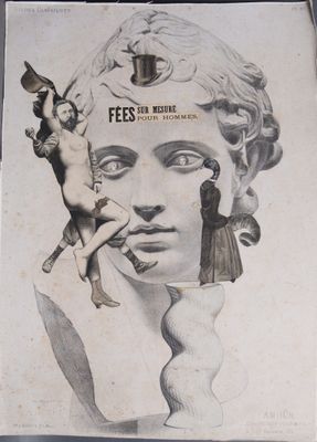 a drawing of a woman holding a bird on her head